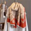 Winter New Luxury Two-Sided Faux Cashmere Scarf Women Floral Print Outdoor Warm Thick Shawl Soft Muffler Neckerchief