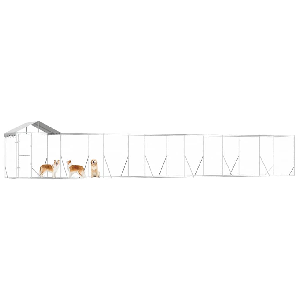 Outdoor Dog Kennel with Roof Silver 14 x 2 x 2.5 m Galvanized Steel