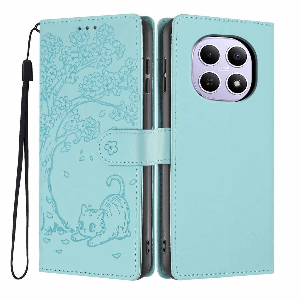 For Xiaomi Poco M8 5G/Redmi Note 15 5G (Global) Stand Case Tree-and-Cat Pattern PU Leather Wallet Protective Phone Cover with Wrist Strap