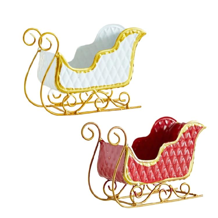Christmas Sleigh Iron Sculpture Ornament Candy Bowl Container Mantels Decors For Home Office Centerpieces Decoration