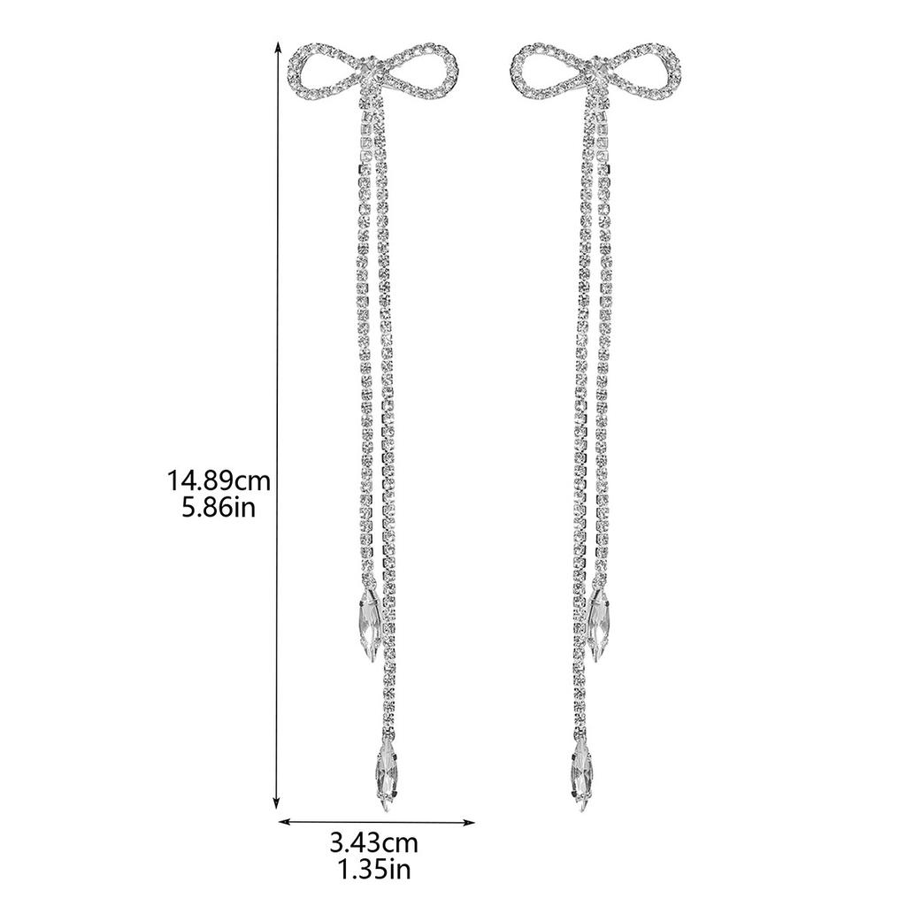 Высококачественные роскошные длинные серьги-кисточки, модные блестящие серьги-бантики со стразами, женские серьги, 1 пара