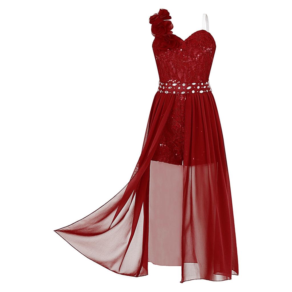 Kids Girls Shiny Beaded Flowers Party Dress Sequin Lace Chiffon Overlay Romper Dress Birthday Prom Gown Dresses