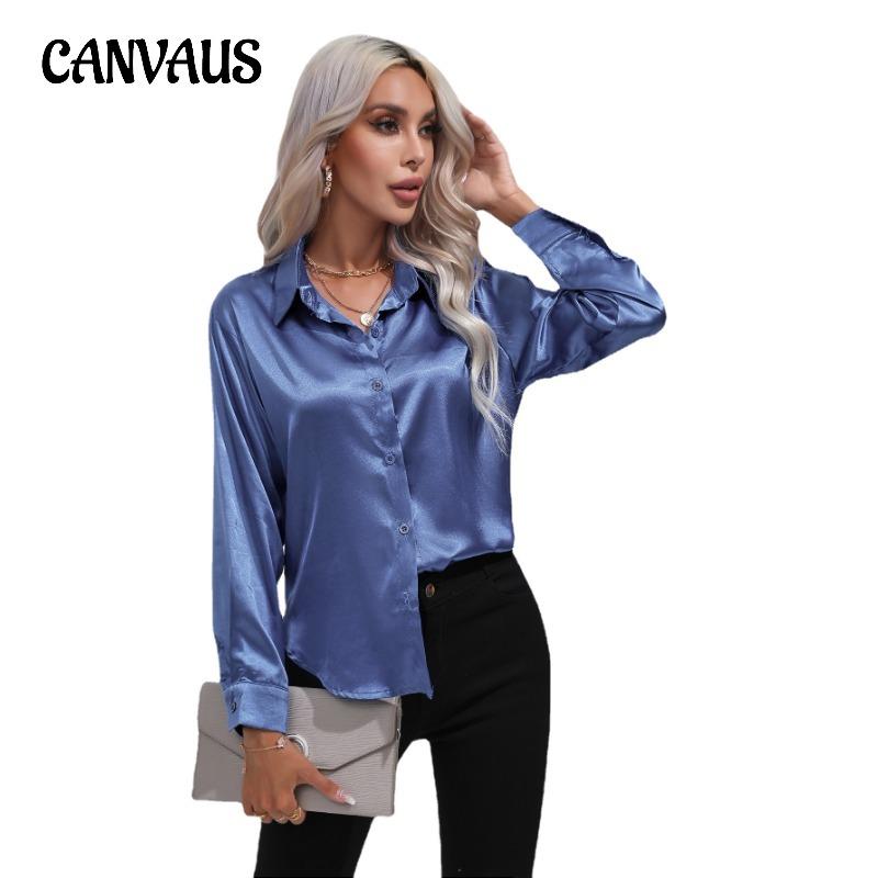 Весенне-осенняя женская рубашка, сатиновая рубашка, темперамент, топ с длинными рукавами