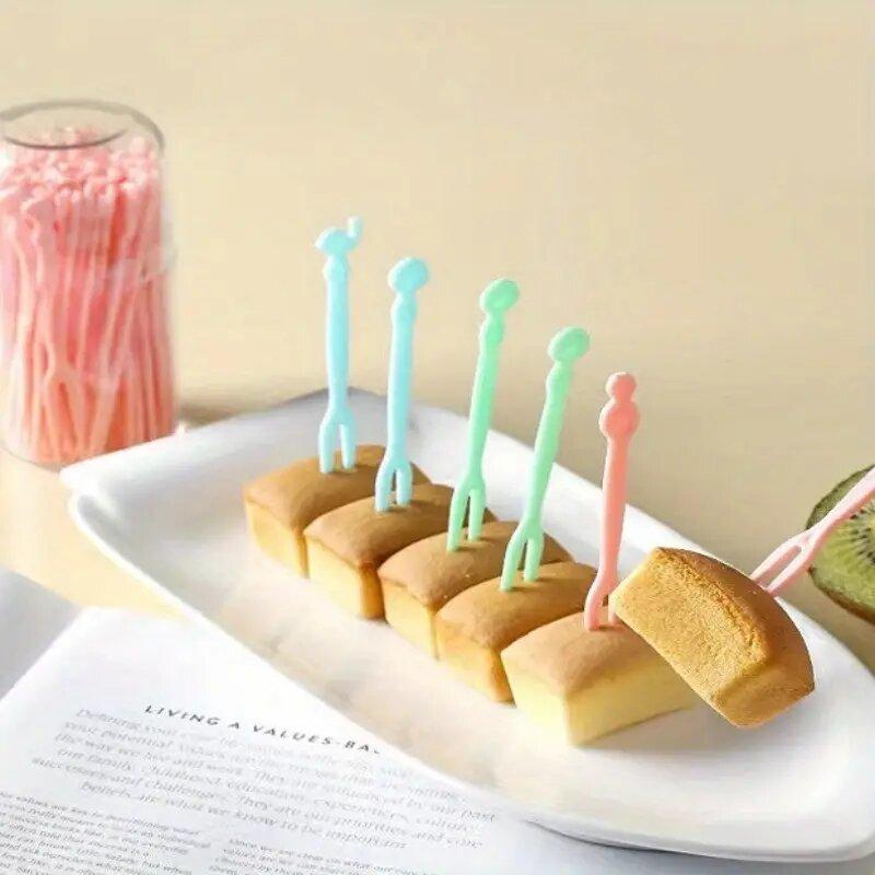 Фруктовые вилки для детей, для ресторана, десертные вилки, одноразовые, с коробкой для хранения, 50 шт./компл., вилки для домашнего использования, в форме мультфильма, пищевые аксессуары