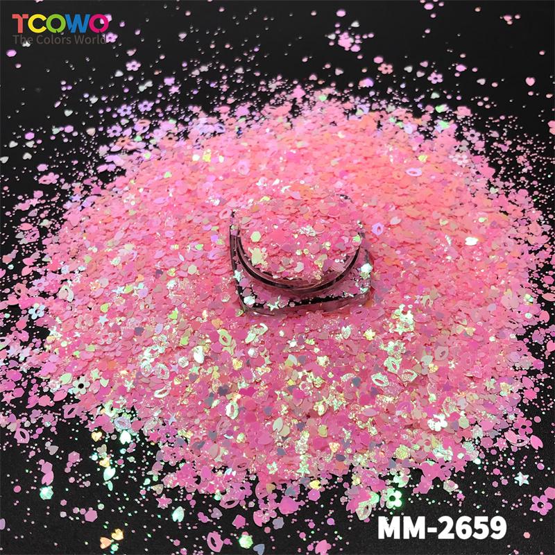 Iridescent Color Mix Heart Star Hexagon Shape Nail Eye Glitter for Resin Tumblers Crafts Makeup Festival Party