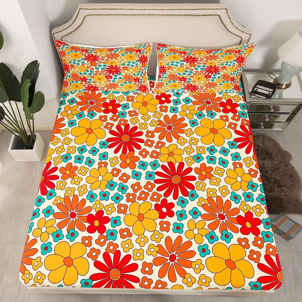 Mushroom Pattern Bed Hat Three-Piece Digital Printing Bed Hat Bedding Set Adult Children