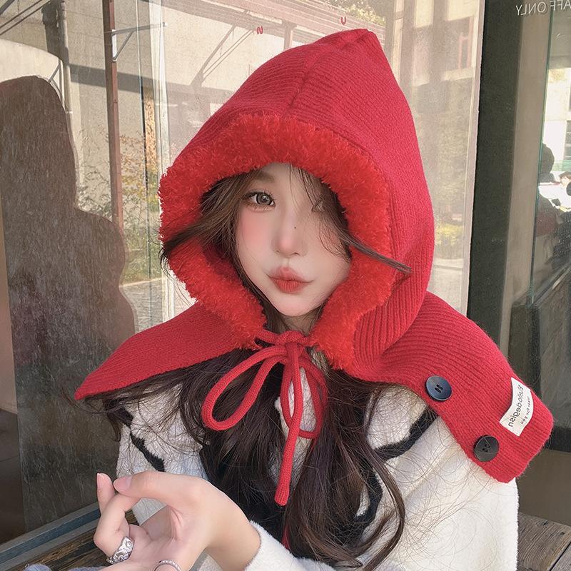 Balaclava Autumn and Winter Warm Knitted Hat Women's Fashion Scarf Integrated Knitted Ear Protection Woolen Hat