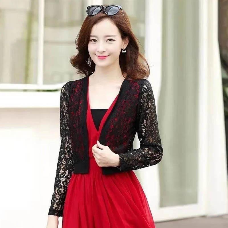 Женский летний тонкий солнцезащитный крем с длинными рукавами, короткий дышащий кардиган, однотонная шифоновая кружевная одежда