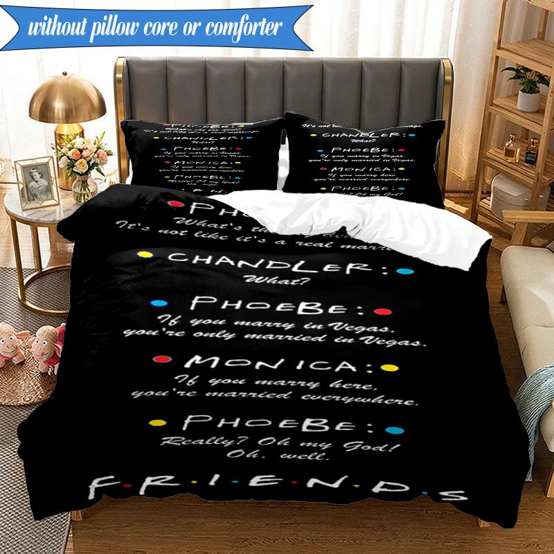 Friends Show Quotes 3pcs K-pop music group Bedding set,Ideal for Bedroom, Dormitory,Including Duvet Cover And 2pcs Pillowcases,Fan gifts