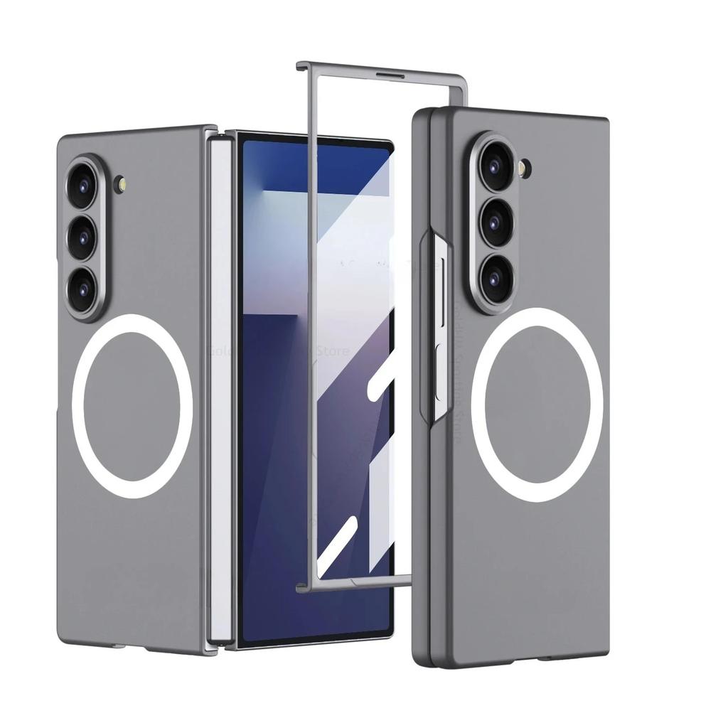 Роскошный магнитный беспроводной зарядный прочный ПК-чехол для Samsung Galaxy Z Fold 7 6 5 Полный комплект Экран передняя HD-пленка Ударопрочная крышка
