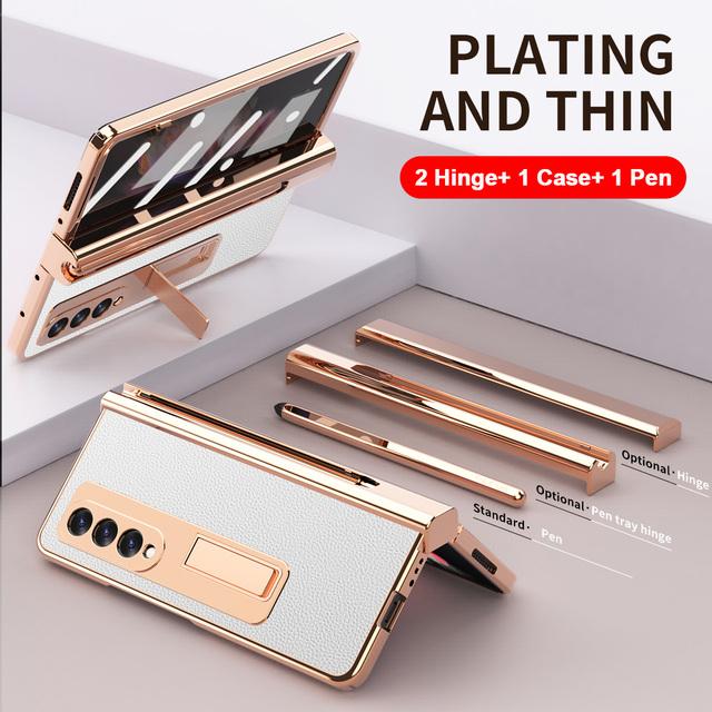 2 шт. шарнир с ручкой для Samsung Galaxy Z Fold 3 2 5g чехол с гнездом для сенсорной ручки передний экран стеклянная подставка-держатель кожаный чехол
