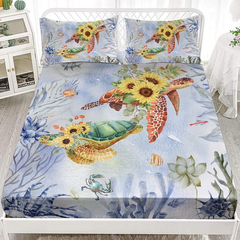 Ocean Turtle Pattern Sheet Three-Piece Digital Printing Bedding Sheet Three-Piece Children Adult
