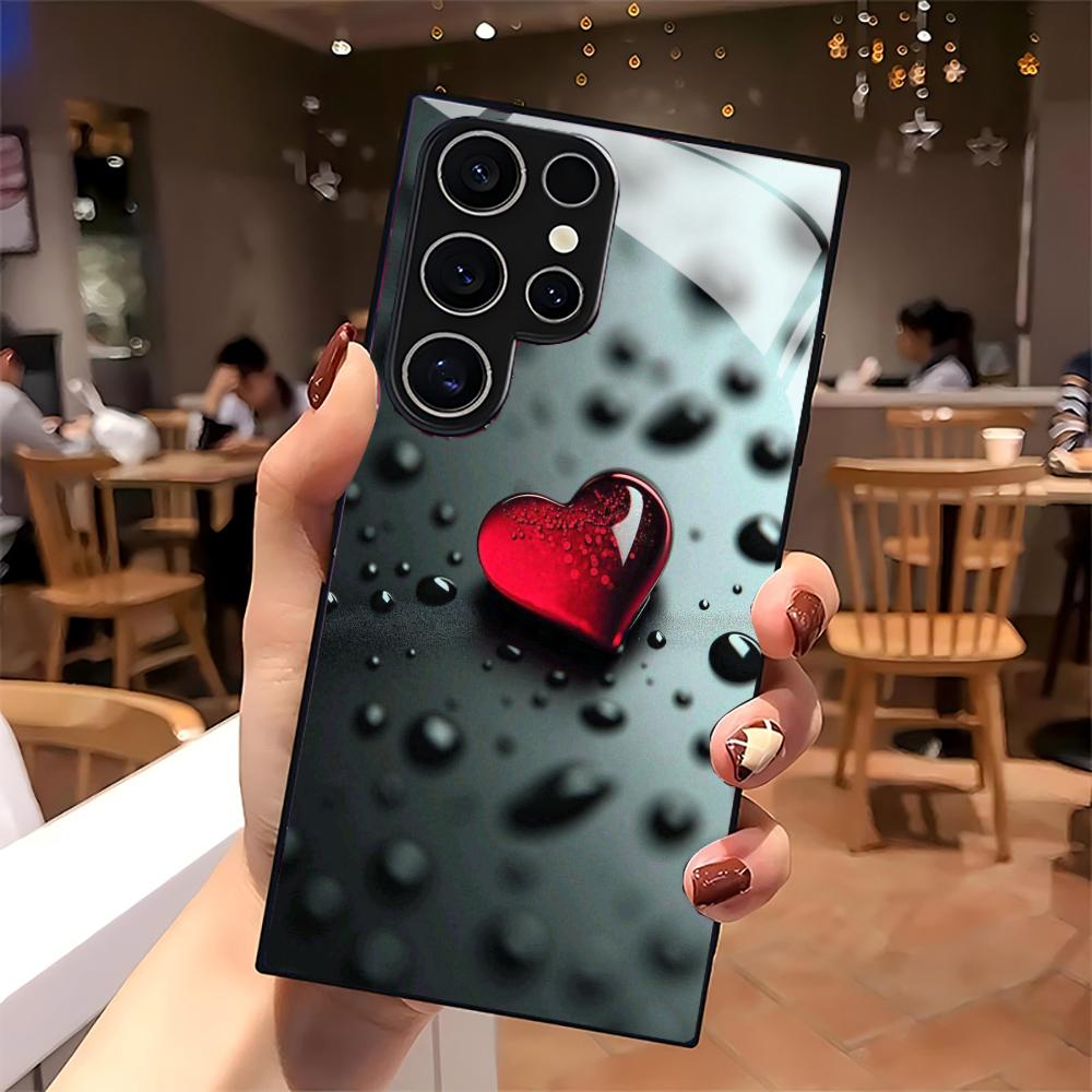 Стеклянный чехол для телефона 'Капли дождя и Сердца' для Samsung Galaxy S26 S25 S24 S22 S23 Ultra S21 S20 Plus 5G Нескользящий Полный чехол