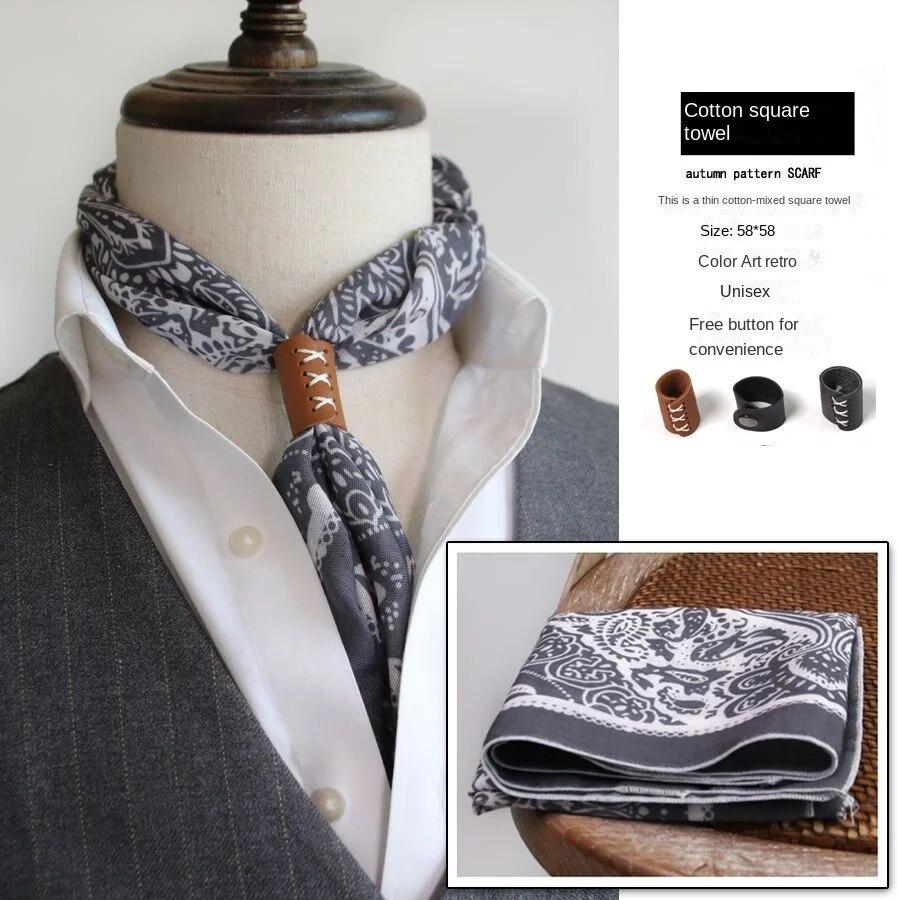 Cotton and Linen Men's Artistic Retro Scarf Korean Spring Autumn Winter Scarf Hip Hop Street Style Scarf Small Square Towel
