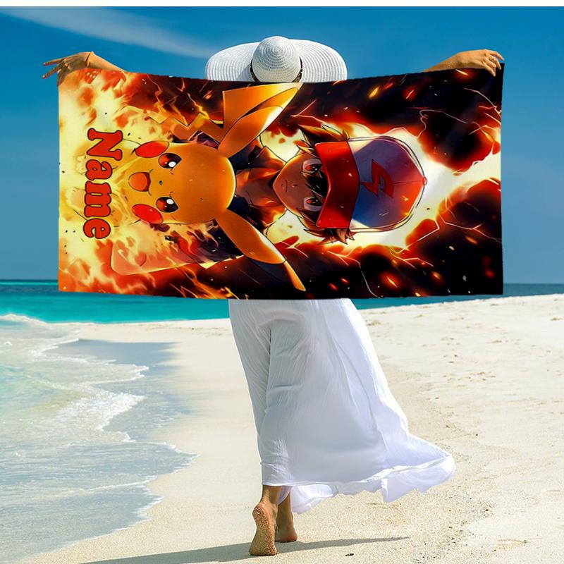 Custom Name Ultra-Soft Beach Towel with Pokémon Theme,Ideal for Pool - Camping, Diving - Perfect Travel Essential, Vibrant Beach Towel.