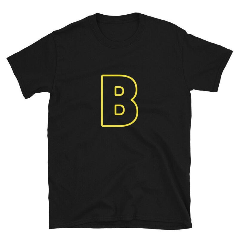 Letter B Yellow Bold Font Simple Black TShirt