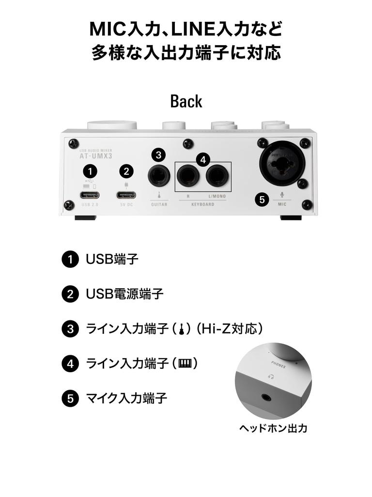 Audio-Technica AT-UMX3 WH USB Аудиомикшер / Аудиоинтерфейс, USB Type-C, [Официальный Лимитированный Цвет] Белый