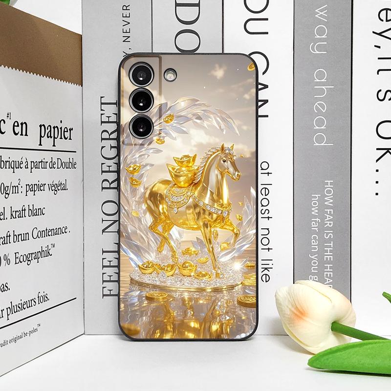 Роскошный кристальный чехол для телефона с золотым узором лошади для Samsung Galaxy S25 S24+ S23 Ultra S22 Plus S21 FE M53, противоударные мягкие чехлы
