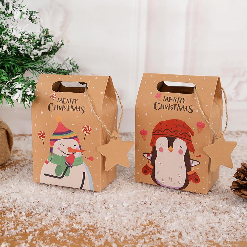 24Pcs Christmas Candy Gift Box with Tag Kraft Paper Cookie Snack Packing Bags 2024 Xmas Party Home Decoration New Year 2025