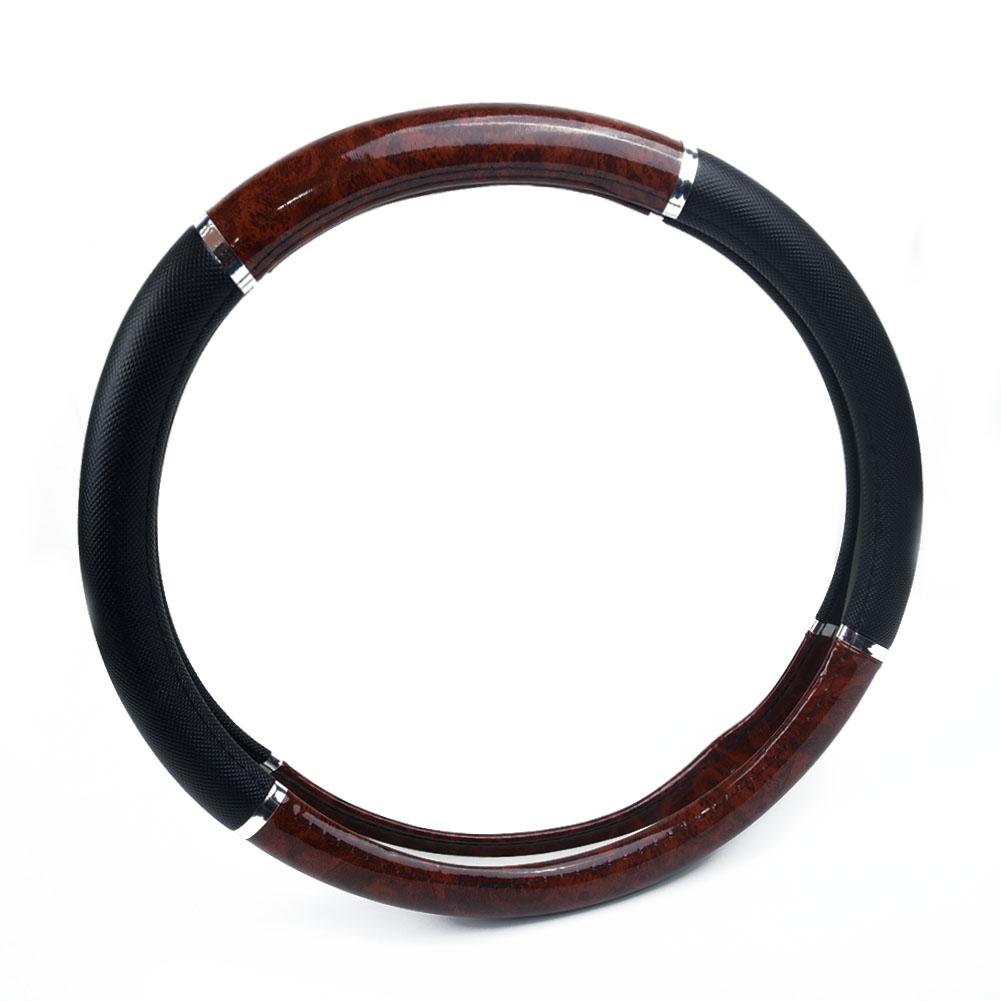 38см узор из красного дерева (ПВХ+ кожа) Крышка рулевого колеса автомобиля