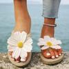 Fashion Summer Flower Decor Beach Flip Flops Women Clip Toe Straw Rope Weave Flat Sandals Woman 2025 Summer Non Slip Platform Slippers