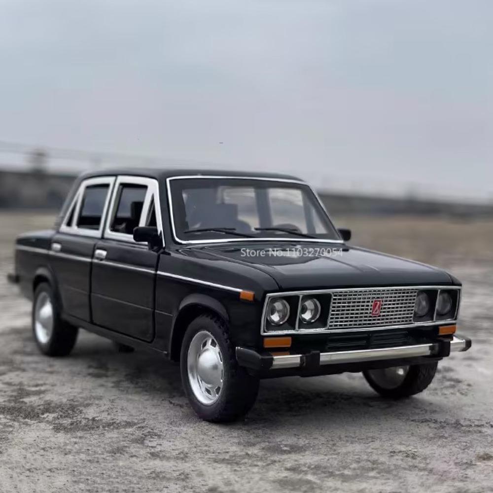 ABAD1 1/24 LADA 2106 Diecast Alloy Car Model Toy Metal Body Door Can Opened Toy Car Pull Back Sound Light Rubber Tire Vehicle Boy Gift