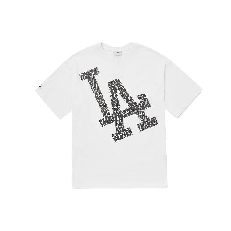 MLB Los Angeles Dodgers Белая футболка унисекс с принтом больших букв и косым логотипом, свободного кроя, с круглым вырезом, с коротким рукавом 3ATS60023-07WHS