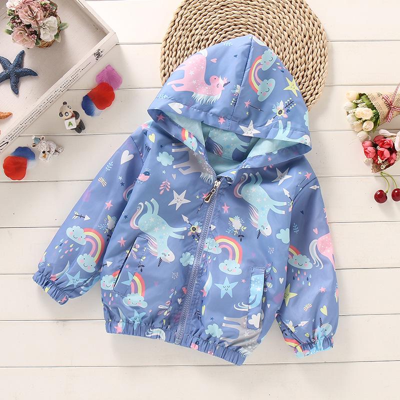 2025 Spring/Summer Korean Style Girls' Printed Hooded Windbreaker Cardigan