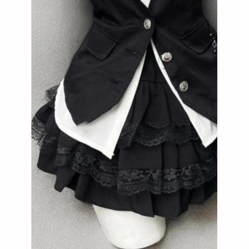 Готический Ретро Шик Наряд Женский Рубашка с Рукавами-Буфами Жилет Короткая Юбка Винтажный Модный Костюм