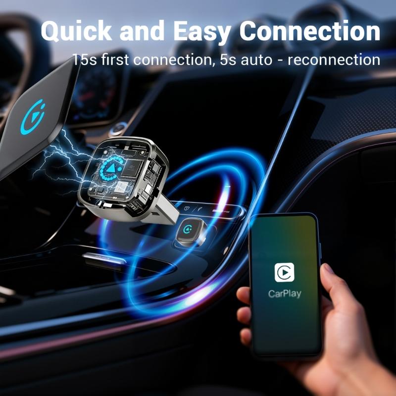 Беспроводной адаптер Car Play 2-в-1 Превращает проводной в беспроводной с поддержкой Bluetooth 5.4 и WiFi для подключения к автомобилю