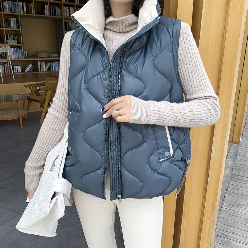 Женское осенне-зимнее пальто с воротником-стойкой, однотонное пальто без рукавов с большим карманом на молнии, свободный теплый хлопковый жилет