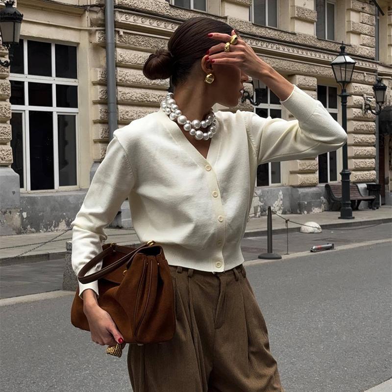 Вязаные кардиганы с V-образным вырезом, женские шикарные однобортные свободные элегантные однотонные свитера для женщин 2025 года, повседневные топы с длинным рукавом для женщин