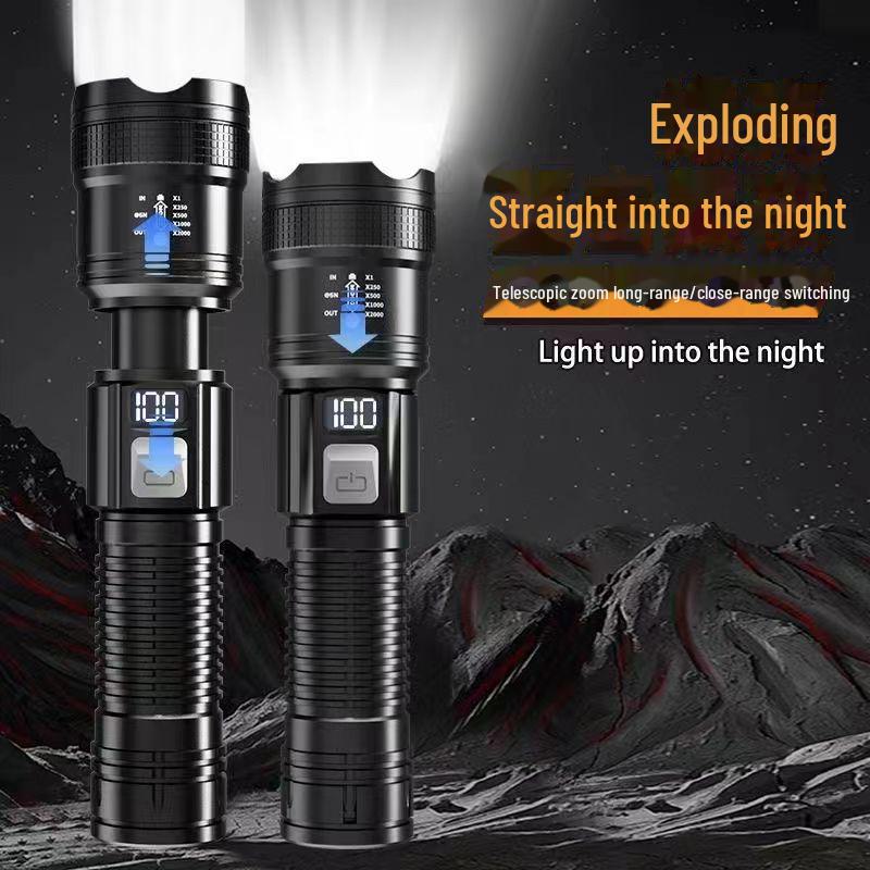 Rechargeable Multifunctional USB Super Bright Flashlight with Intelligent Display and Long-Range Zoom