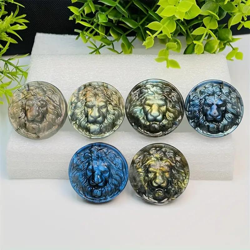 1pc Sculpture Decoration Natural Labradorite Lion Statue Eliminate Negative Energy And Stress Stone Ornament For Parents DIY