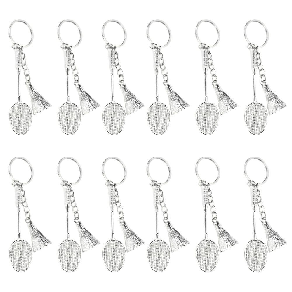 12pcs Metal Material Badminton Keychain Charm Mini Size Metal Keyrings For Badminton Fans
