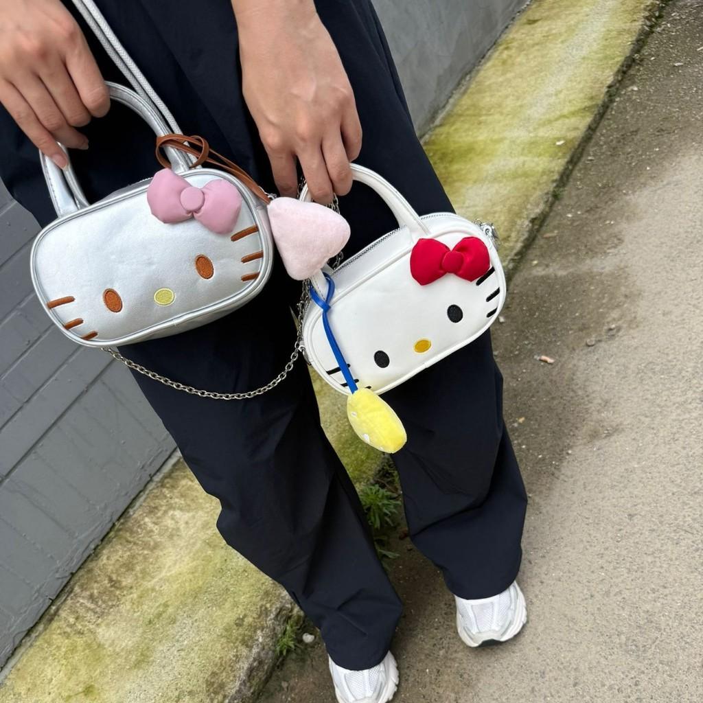 Hello Kitty Bowling Bag For Girls With Embroidered Butterfly Knot Clutch For Daily Use