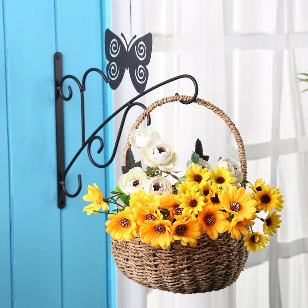 Кронштейны для растений, подвесной цветочный горшок, корзина, держатель для цветочной корзины, металлический кронштейн в деревенском стиле, широкое основание, устойчивое к погодным условиям, для растений