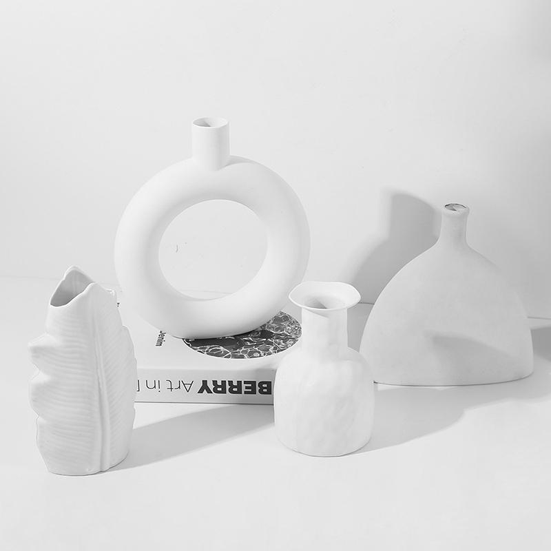 Современная простая имитация керамической художественной вазы Сушеные цветы Цветочная композиция Украшения Гостиная Тумба под телевизор Спальня Настольный декор