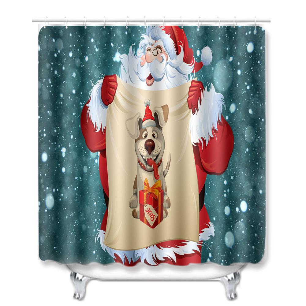 Christmas Shower Curtain Floor Mat Combination Four-Piece Set Bathroom Toilet Carpet Shower Room Mat Foot Mat