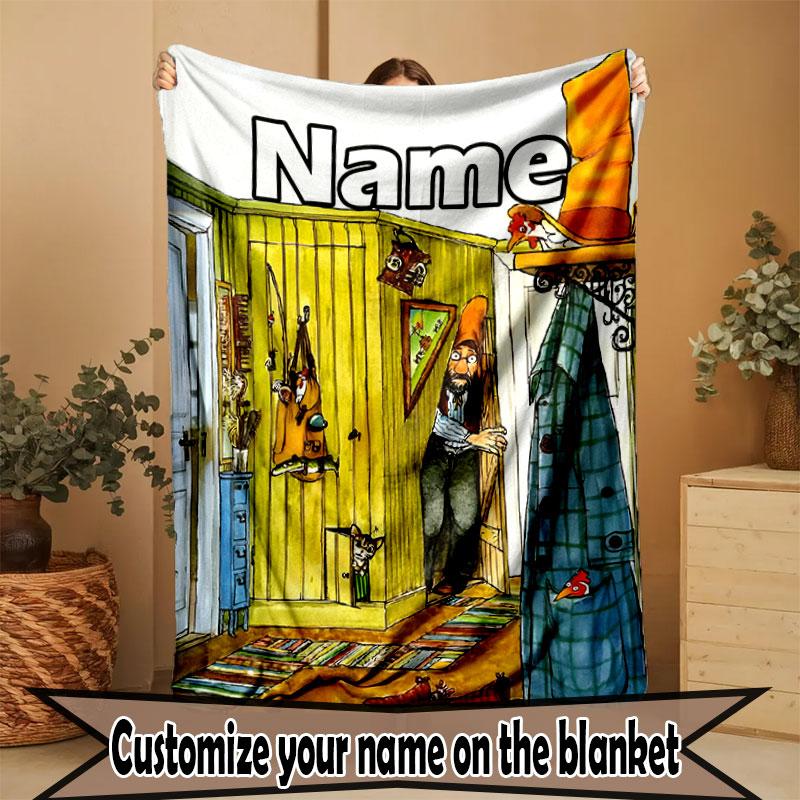 Custom Name Personalized Pettersson und Findus Print Blanket, Home Decor, Bedroom, Sofa, Camping, Couch, Gifts for Birthday Christmas