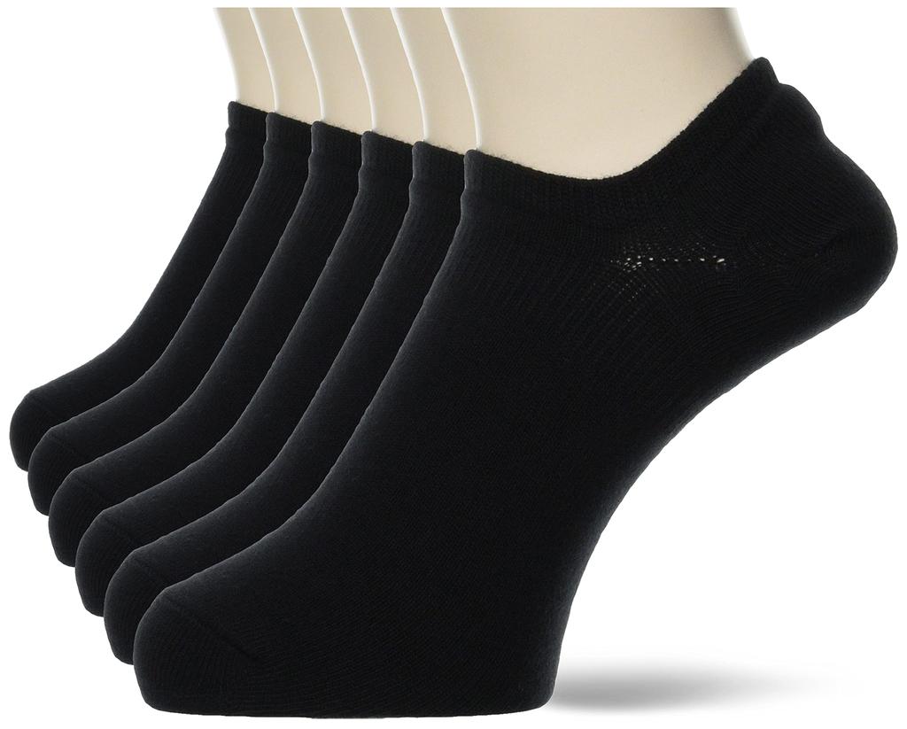 Okamoto Cocopita Sneaker Socks, Deep Fit, Cotton Blend, Black, 6-Pair Set, Sizes 23.0 cm - 25.0 cm, for Men and Women