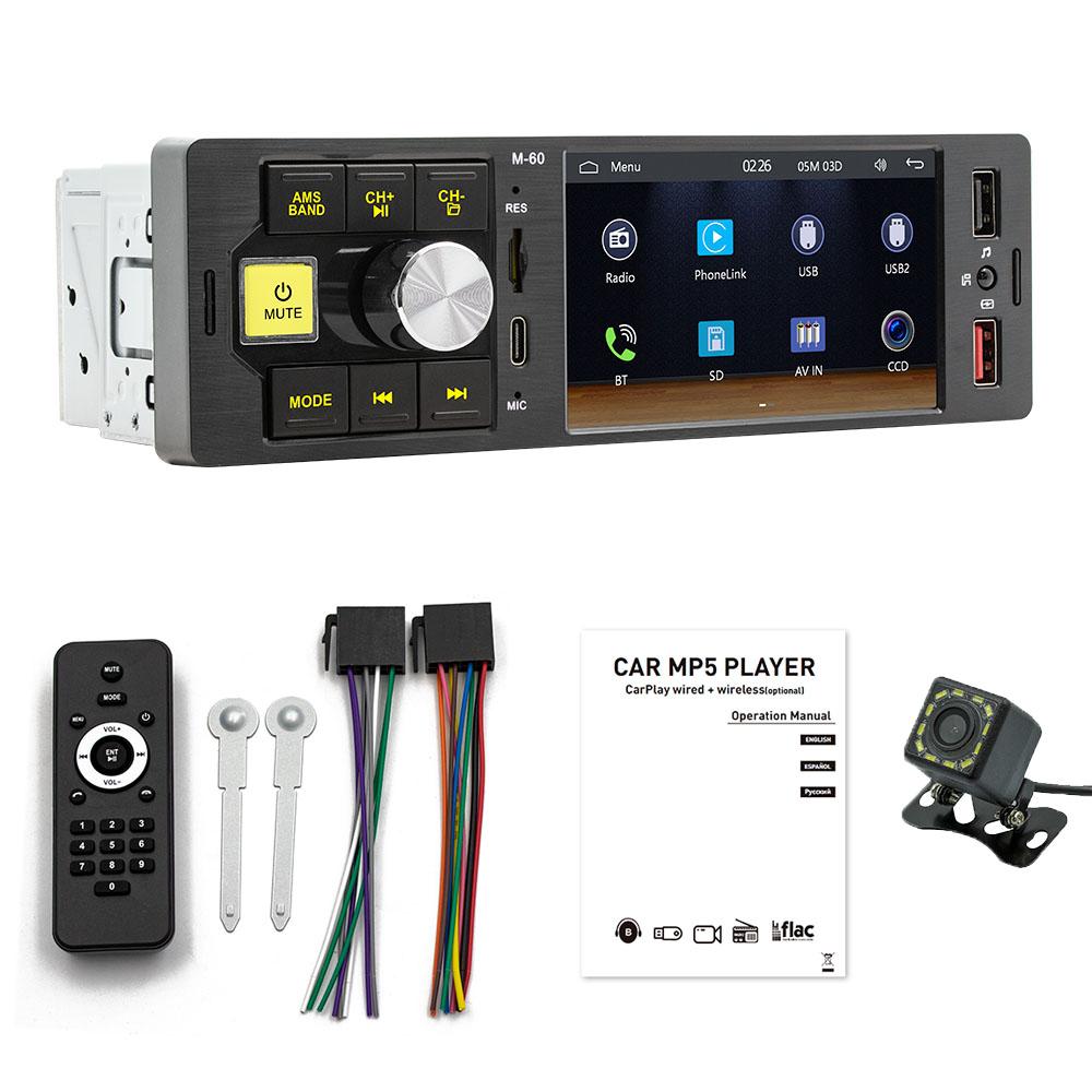 BQCC 4,1-дюймовый автомобильный MP5 Bluetooth-соединение Apple CarPlay и Android Auto MirrorLink FM-радио заднего вида FM60