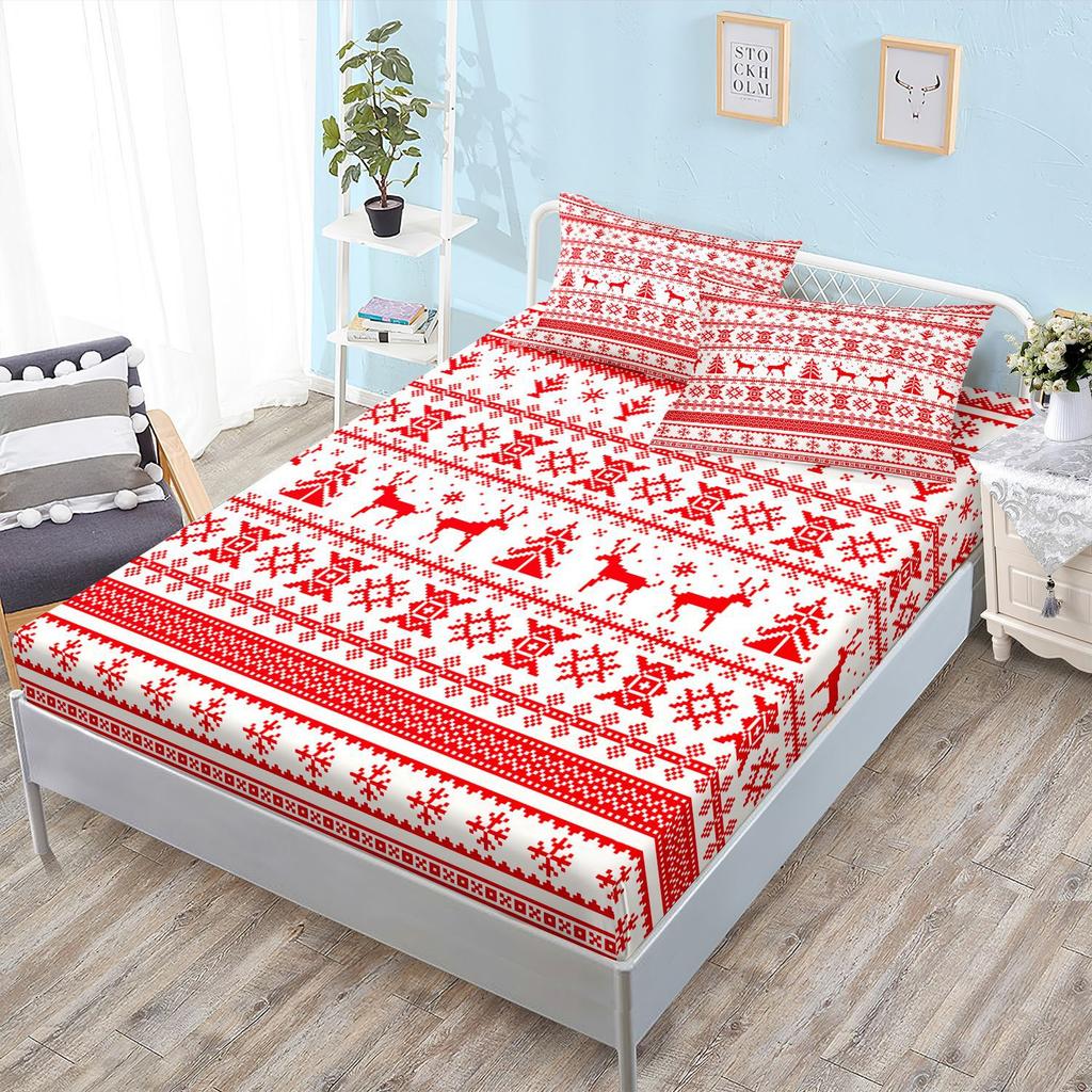 Sheet Three-Piece Bedspread Pillowcase Christmas Mattress Protective Cover