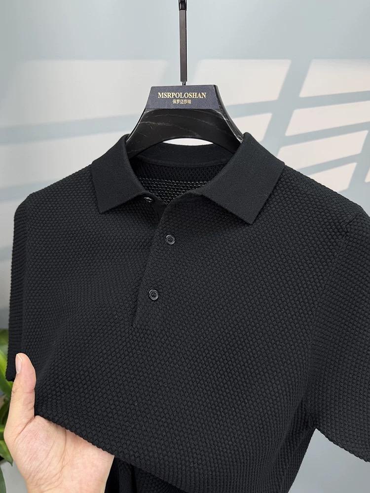 100% Cotton Solid Color Short Sleeve Polo Shirt Summer Breathable Pineapple Pattern Lapel T-shirt High-end Knitted Men's Wear