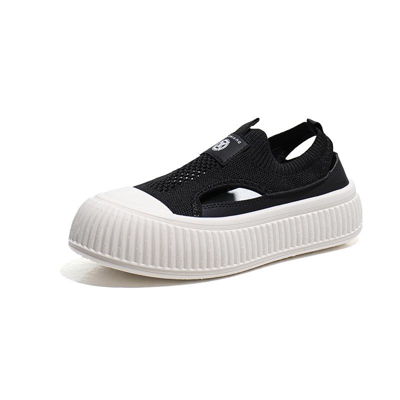 2024 Summer New Korean Mesh Hollow Out Breathable Flat Shoes White Casual Platform Knitted Shoes Sneakers Zapatillas Mujer