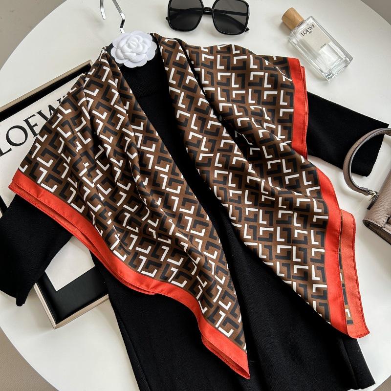Печатный буквенный высококачественный искусственный шелк женский твил шелковый декоративный женский шелковый шарф