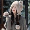 Шапка женская флисовая с кроличьей шерстью, вязаная шерстяная шапка, зимняя утолщенная теплая шапка Lei Feng, велосипедная шапка-ушанка