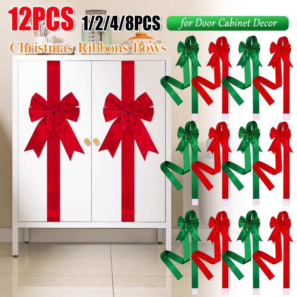 Large Christmas Cabinet Ribbon Bows for Home DIY Craft Cabinet Door Wrapping Gift Christmas Holiday Party Decorations Supplies
