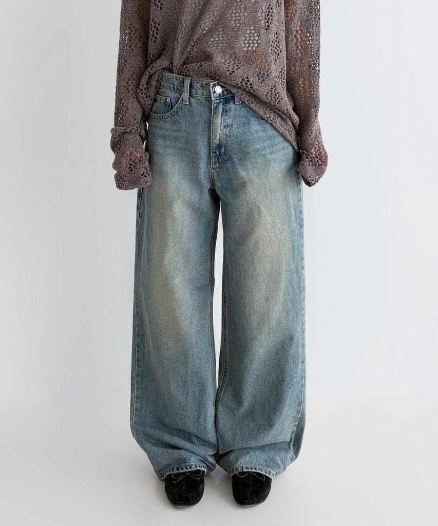 Джинсы Wide Leg с пуговицами, винтажная стирка