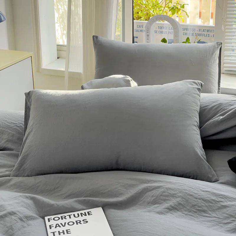 Solid Cotton Bedding Set For Boys with Sheet Duvet Cover Pillowcase Single Couple Bedsheet King Queen Double Twin Size Bed Linen